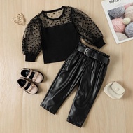 HITAM Settings Of Girls Black Leather Models And SIZE POLKADOT BUS 90-140