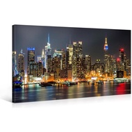 Large Canvas Print Wall Art – MANHATTAN NIGHT LIGHTS – Inch Canvas Picture Stretched On Wooden Frame
