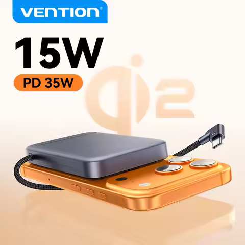 Vention Qi2 Magnetic 10000mAh 15W Power Bank PD 35W with Built-in C Cable Qi2-Certified for iPhone 1