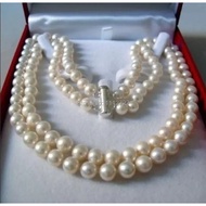 Charming 2 Rows 7-8 8-9MM white akoya saltwater shell pearl necklace Beads Jewelry Natural Stone 17-