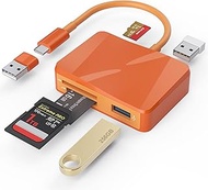 SD Card Reader, 5 in 1 USB-C & USB Card Adapter with SD/MicroSD/MS and Dual USB-A Ports Memory Card 