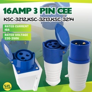 16AMP 3 PIN CEE Connector Socket , Plug And Wall Socket