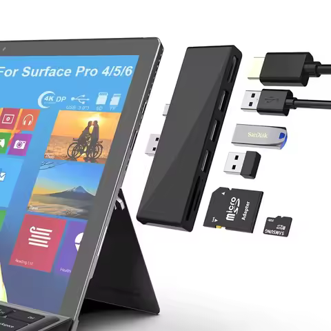 Surface Pro USB 3.0 Hub Docking Station 6 in 1 Adapter with 4K DP Display Port, 3 USB (5 Gps), SD/TF