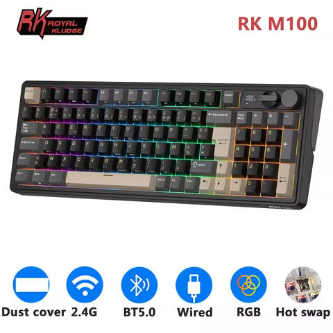 RK ROYAL KLUDGE M100 French Mechanical Keyboard 96% 95 Keys Screen RGB 8000mAh BT5.0/2.4G/USB Wirele