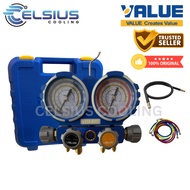 VALUE ®️ VMG-4-R32 (R32 /R134A /R410A /R407C) DUAL GAUGE 4 WAY MANIFOLD SET C/W CHARGING HOSE