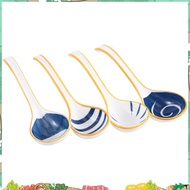 Ceramics Soup Spoons Set of Japanese Soup Spoon Long Handle Soup Spoons for Pho Ramen Noodles Wonton