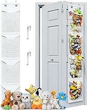 Storage for Stuffed Animals - 12 Inch wide Slim Over Door Organizer for Stuffies, Bi-Fold Door closet, Baby Accessories, Toy Plush Storage/Easy Instal with Breathable Hanging Storage Pockets WHITE