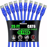 Maximm Cat 6 Ethernet Cable 25 ft (10-Pack) - High-Speed LAN Cable, Internet Cable, Patch Cable, and