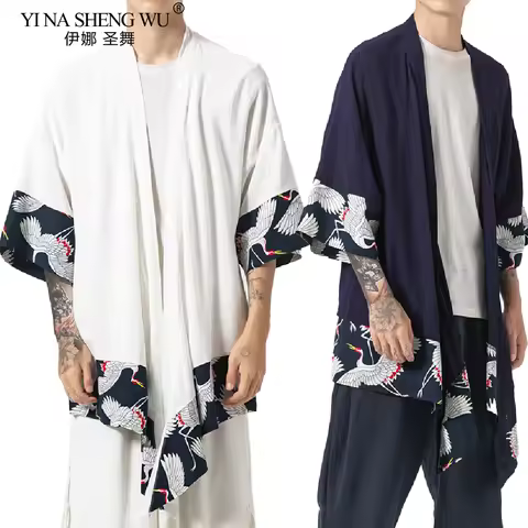 Japanese Kimono Cardigan Men Haori Yukata Male Samurai Costume Clothing Kimono Jacket Mens Long Kimo