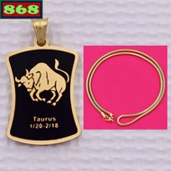 Taurus - Taurus gold stainless steel pendant with solid stainless steel chain necklace + gold stainl