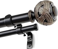 1 Inch Double Curtain Rods 66 to 120 Inches (5.5-10ft), USFOOK Black Drapery Rods for Windows 69 to 