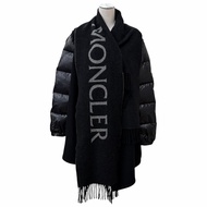 成色極佳 ★ MONCLER MANTELLA 袖口飾有logo貼片的羊毛拼接CAPE外套，黑色，S碼，正品女款