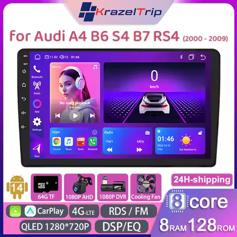 8 Core Car Radio Stereo for Audi A4 B6 S4 B7 RS4 2000 - 2009 Carplay Android Auto QLED GPS Autoradio