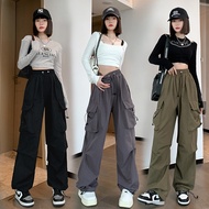 Khaki Wide Tube Drawstring Drawstring Pants Retro Style For Women Bigsize70kg MA403