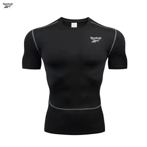 Reebok Men's T-shirt-Compression Top-Boxing Vests Men's Short-Sleeved Sports Shirt-Fitness-Fitness T