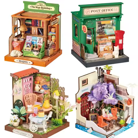 Robotime Rolife DIY Miniature House Fancy Tea Yard kit Muse Bookshop kitCentury Postoffice kit Sea H