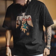 【M-8XL 】New Personalized Traditional Printed Round Neck Short Sleeved T-shirt for Men Trendy Retro L