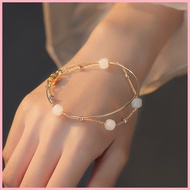 ✗ ∈ Ins Not Allergic Natural Hetian Jade Double Beads Bracelet + Bangle Set For Women -AOER