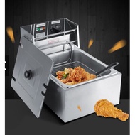 6L Electric Deep Fryer Commercial Stainless Steel Single Tank Deep Fryer Cooker with Thermometer Pan