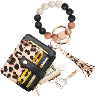 Wristlet Bracelet Keychain Credit Card Holder Purse,RFID Blocking Zip Wallet,Silicone Bead Tassel Ke