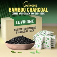 Activated Bamboo Charcoal Pack Value Combo 100g x 10 Natural Dehumidifier Air Freshener
