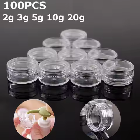 100PCS X 2g 3g 5g 10g 15g 20g Transparent Sample Jars Pot Containers for Cosmetic Makeup Face Cream 