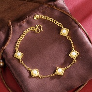 Tgrx กำไลข้อมือ AU999ดอกไม้ประดับมุกเทียมสีทอง24K ทองแท้เรียบง่ายสำหรับผู้หญิง