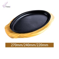 [Freneci] Griddle Steak Fry Plate Oval Shape Veggies Fish Meats Grill Plates with Bamboo Tray Gratin