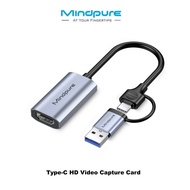 Mindpure AD051 4K HDMI Video Capture Card,HDMI to USB/USB C Audio Video Recording in 1080P@60Hz, 2K@