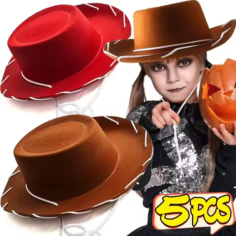 1/5pcs Brown Red Felt Woody Cowboy Hat for Children Adjustable Western Big Brimmed Cowboy Cap Outdoo
