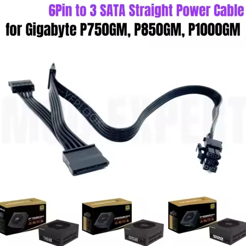 6Pin to 3x SATA Straight, HDD SSD Power Supply Cable for Gigabyte GP-P750GM, GP-P850GM, GP-P1000GM G