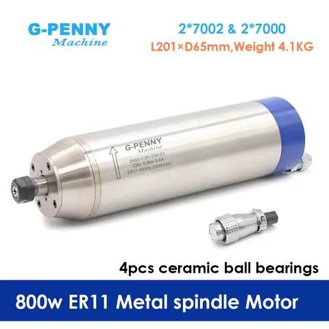 G‑PENNY 0.8KW ER11 Water Cooled Spindle Motor 65mm Ceramic Ball Bearings 24000RPM for CNC Metal Iron