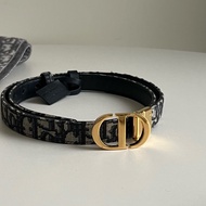 Dior 經典雙面老花皮帶 CD logo(藍）