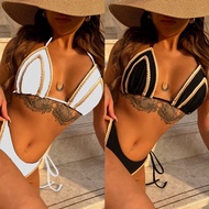 Women Swimsuit Twist Embody Halter Black White Retro Two Piece Bikini Swimwear