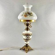 黃銅和陶瓷大型復古檯燈 帶藝術玻璃燈罩 |只有一個可用