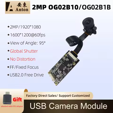 2MP Global Shutter Camera Module OG02B10 90fps Monochrome Color High Speed USB2.0 Webcam 95° Wide An