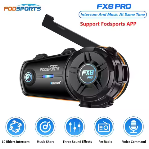 Fodsports FX8 Pro Motorcycle Intercom Bluetooth Helmet Headset Interphone,10 Riders 2000M,Dual Chip,