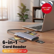 6-in-1 SD Card Reader Adapter with USB Type C Support for TF XD CF M2 Memory Transfer