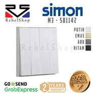 Simon M3 Hotel Quartet Light Switch 4 Gang 2 Way Frameless - 581142