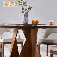 Simple Marble Dining-Table Family Restaurant Round Turntable Dining Tables and Chairs Combination Hotel Villa round Table Dining Table Wholesale