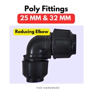 [ 25 MM & 32 MM ] Poly Fittings Reducing Elbow / HDPE Pipe Connector / Sambung Paip Hitam