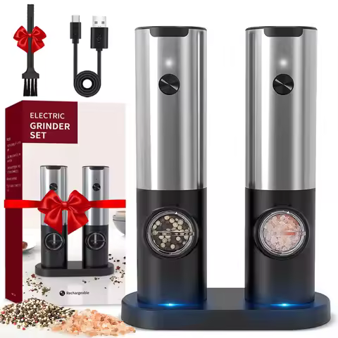 Electric Salt Grinder Set Automatic Rechargeable Salt and Pepper Grinder Adjustable Coarseness Peppe