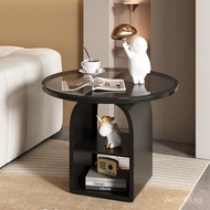 Movable Glass Coffee Table Light Luxury Style Side Table Living Room Rock Board Home Sofa Corner Tab