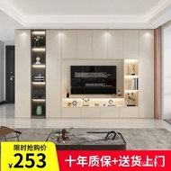 HY-# Entire Wall TV Cabinet Wall Cabinet Background Wall Modern Simple and Light Luxury Custom TV Stand Solid Wood Custo
