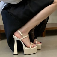 15cm High Heel Open Toe Women's Shoes 2026 Thick Heel Flat Strap Model Catwalk Sandals