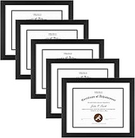 Golden State Art, 11x14 Document Photo Wood Frame for 8.5x11 Document &amp; Certificates, Real Glass (Black with White Over Black Double Mat, Set of 5)