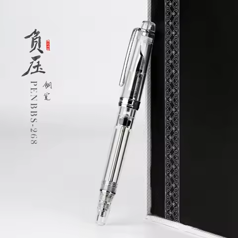 PENBBS 268 Vacuum Filling Fully Transparent Fountain Pen Resin Iridium EF/F/M Nib Writing Gift Pen O
