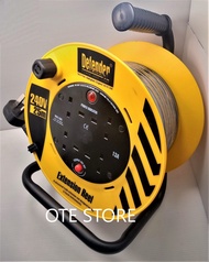 Defender 4 Gang 13A Socket Heavy Duty Cable Reel c/w 1.25mm x 3Core BS6500 Rubber Cable (25mtr)
