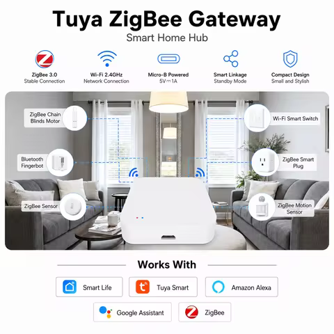 Tuya ZigBee Smart Hub, Zigbee Gateway Bridge for App Voice Remote Control For Alexa Google Home Assi