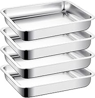 LOPYXBR Set of 4 Stainless Steel Baking Trays, 27 x 20 x 4.8 cm, Casserole Dish, Stainless Steel, Ba